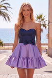 Pink Fuchsia Sweetheart Satin A Line Homecoming Dress with Bow