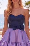 Pink Fuchsia Sweetheart Satin A Line Homecoming Dress with Bow