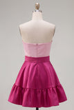Pink Fuchsia Sweetheart Satin A Line Homecoming Dress with Bow