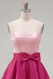 Pink Fuchsia Sweetheart Satin A Line Homecoming Dress with Bow