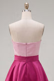Pink Fuchsia Sweetheart Satin A Line Homecoming Dress with Bow