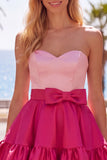 Pink Fuchsia Sweetheart Satin A Line Homecoming Dress with Bow