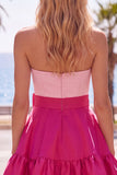 Pink Fuchsia Sweetheart Satin A Line Homecoming Dress with Bow