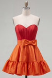Pink Fuchsia Sweetheart Satin A Line Homecoming Dress with Bow