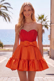Pink Fuchsia Sweetheart Satin A Line Homecoming Dress with Bow