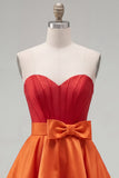 Pink Fuchsia Sweetheart Satin A Line Homecoming Dress with Bow