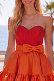Pink Fuchsia Sweetheart Satin A Line Homecoming Dress with Bow