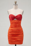 Red Orange Strapless Bodycon Short Homecoming Dress