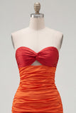 Red Orange Strapless Bodycon Short Homecoming Dress