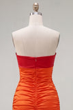 Red Orange Strapless Bodycon Short Homecoming Dress