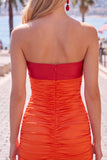 Red Orange Strapless Bodycon Short Homecoming Dress
