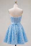 Blue Sweetheart A Line 3D Floral Short Homecoming Dress