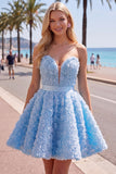 Blue Sweetheart A Line 3D Floral Short Homecoming Dress