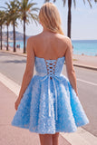 Blue Sweetheart A Line 3D Floral Short Homecoming Dress