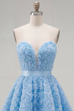 Blue Sweetheart A Line 3D Floral Short Homecoming Dress