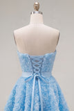 Blue Sweetheart A Line 3D Floral Short Homecoming Dress
