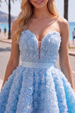 Blue Sweetheart A Line 3D Floral Short Homecoming Dress