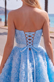 Blue Sweetheart A Line 3D Floral Short Homecoming Dress
