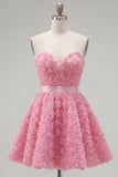 Blue Sweetheart A Line 3D Floral Short Homecoming Dress