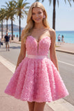 Blue Sweetheart A Line 3D Floral Short Homecoming Dress