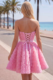 Blue Sweetheart A Line 3D Floral Short Homecoming Dress
