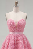 Blue Sweetheart A Line 3D Floral Short Homecoming Dress