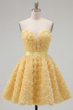 Blue Sweetheart A Line 3D Floral Short Homecoming Dress
