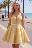 Blue Sweetheart A Line 3D Floral Short Homecoming Dress