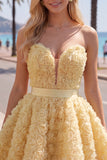 Blue Sweetheart A Line 3D Floral Short Homecoming Dress
