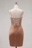 Khaki Beaded Corset Bodycon Short Homecoming Dress