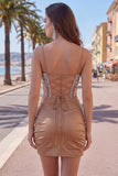 Khaki Beaded Corset Bodycon Short Homecoming Dress