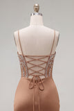 Khaki Beaded Corset Bodycon Short Homecoming Dress