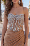 Khaki Beaded Corset Bodycon Short Homecoming Dress