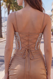 Khaki Beaded Corset Bodycon Short Homecoming Dress