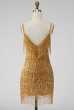 Golden Bodycon Fringed Short Homecoming Dress