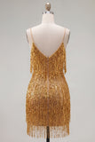 Golden Bodycon Fringed Short Homecoming Dress