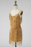 Golden Bodycon Fringed Short Homecoming Dress