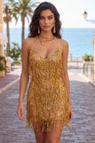 Golden Bodycon Fringed Short Homecoming Dress