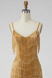Golden Bodycon Fringed Short Homecoming Dress