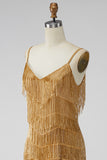 Golden Bodycon Fringed Short Homecoming Dress
