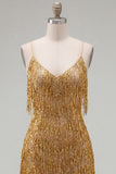 Golden Bodycon Fringed Short Homecoming Dress
