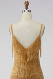 Golden Bodycon Fringed Short Homecoming Dress