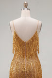 Golden Bodycon Fringed Short Homecoming Dress
