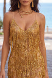 Golden Bodycon Fringed Short Homecoming Dress