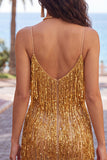 Golden Bodycon Fringed Short Homecoming Dress