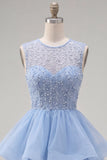Pearl A Line Tiered Illusion Neck Black Homecoming Dress