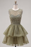 Pearl A Line Tiered Illusion Neck Black Homecoming Dress