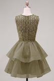 Pearl A Line Tiered Illusion Neck Black Homecoming Dress