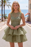 Pearl A Line Tiered Illusion Neck Black Homecoming Dress