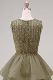 Pearl A Line Tiered Illusion Neck Black Homecoming Dress